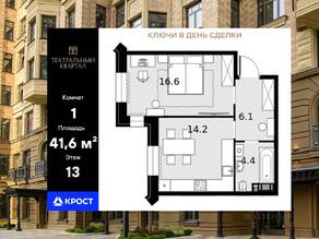 ЖК «Театральный квартал», планировка 1-комнатной квартиры, 41.60 м²