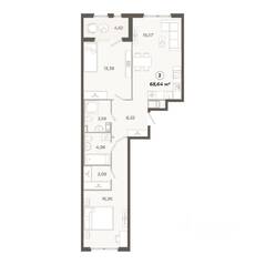 ЖК «Знатный», планировка 2-комнатной квартиры, 68.64 м²