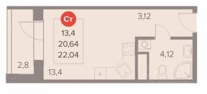 ЖК «Отлично», планировка студии, 22.04 м²