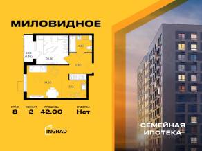 ЖК «Миловидное», планировка 2-комнатной квартиры, 42.00 м²