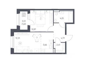 ЖК «Заречье Парк», планировка 1-комнатной квартиры, 42.18 м²