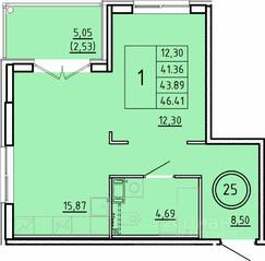 МЖК «Образцовый квартал 16», планировка 1-комнатной квартиры, 41.36 м²