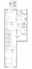 ЖК «Riga Hills», планировка 2-комнатной квартиры, 88.52 м²
