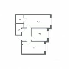ЖК «Парусная 1», планировка 2-комнатной квартиры, 59.80 м²