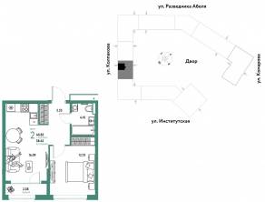 ЖК «Страна.Парковая», планировка 2-комнатной квартиры, 40.83 м²