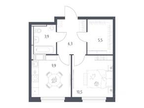 ЖК «Мытищи Парк», планировка 1-комнатной квартиры, 35.60 м²