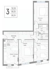 МЖК «Эльйон», планировка 3-комнатной квартиры, 96.50 м²