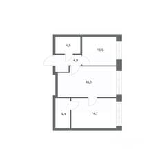 ЖК «NEWПИТЕР», планировка 2-комнатной квартиры, 57.11 м²