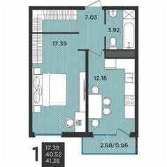 МЖК «Новокасимово», планировка 1-комнатной квартиры, 41.40 м²