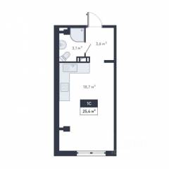 ЖК «Ромашки», планировка студии, 25.40 м²