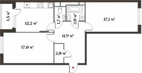ЖК Миниполис «Восемь кленов», планировка 2-комнатной квартиры, 64.90 м²