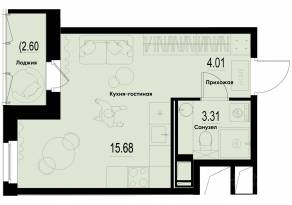 ЖК «ID Murino III», планировка студии, 24.30 м²