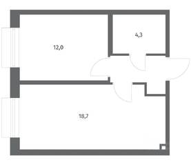 ЖК «Парусная 1», планировка 1-комнатной квартиры, 38.60 м²
