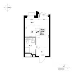 ЖК «Легенда Коренево», планировка студии, 28.00 м²