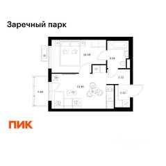 ЖК «Заречный парк», планировка 1-комнатной квартиры, 32.85 м²
