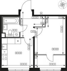 ЖК «1-й Химкинский», планировка 1-комнатной квартиры, 34.00 м²