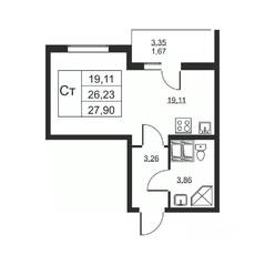ЖК «Высота» (Бугры), планировка студии, 27.90 м²