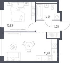 ЖК «Егорово Парк», планировка 1-комнатной квартиры, 36.37 м²