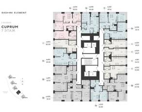 ЖК «Bashni Element», планировка 2-комнатной квартиры, 70.91 м²
