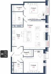 ЖК «Киноквартал», планировка 3-комнатной квартиры, 77.80 м²