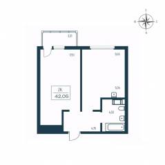 ЖК «Расцветай в Янино», планировка 1-комнатной квартиры, 41.30 м²