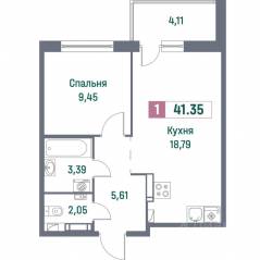 ЖК «Фотограф», планировка 1-комнатной квартиры, 41.35 м²