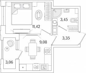 ЖК «Гранат», планировка 1-комнатной квартиры, 28.83 м²