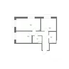 ЖК «Парусная 1», планировка 2-комнатной квартиры, 61.80 м²