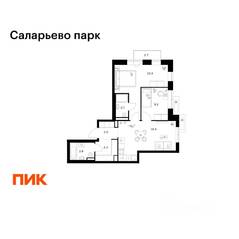 ЖК «Саларьево парк», планировка 2-комнатной квартиры, 57.00 м²