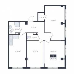 ЖК «Ромашки», планировка 3-комнатной квартиры, 77.10 м²