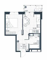 ЖК «Ново-Антропшино», планировка 1-комнатной квартиры, 29.24 м²