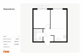 ЖК «Янинский лес», планировка 1-комнатной квартиры, 38.07 м²