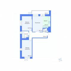 ЖК «Цветочный город», планировка 3-комнатной квартиры, 74.90 м²