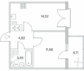 МЖК «Любоград», планировка 1-комнатной квартиры, 37.03 м²