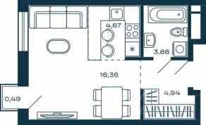 ЖК «М_5», планировка студии, 29.98 м²