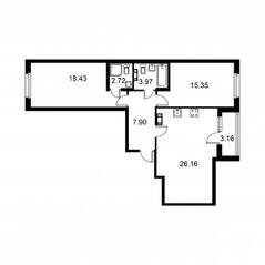 ЖК «Квартал Заречье», планировка 2-комнатной квартиры, 76.11 м²