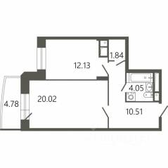 ЖК «Мессиер 18», планировка 1-комнатной квартиры, 49.98 м²