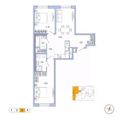 ЖК «OKLA», планировка 2-комнатной квартиры, 65.02 м²