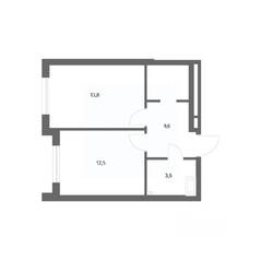 ЖК «Парусная 1», планировка 1-комнатной квартиры, 39.50 м²