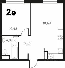 ЖК «Южное Пушкино», планировка 2-комнатной квартиры, 41.68 м²