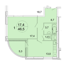 ЖК «Весна» (Ивантеевка), планировка 1-комнатной квартиры, 46.50 м²