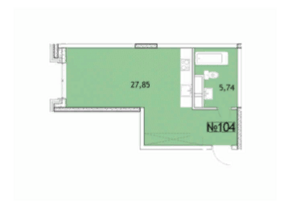 ЖК «Вдохновение», планировка 1-комнатной квартиры, 33.59 м²