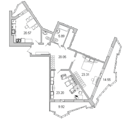 ЖК «Лондон Парк», планировка 2-комнатной квартиры, 107.10 м²