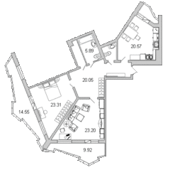ЖК «Лондон Парк», планировка 2-комнатной квартиры, 107.20 м²