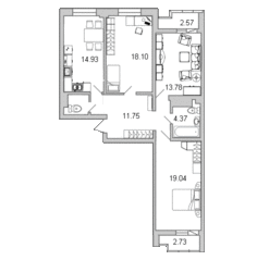 ЖК «Лондон Парк», планировка 3-комнатной квартиры, 85.90 м²