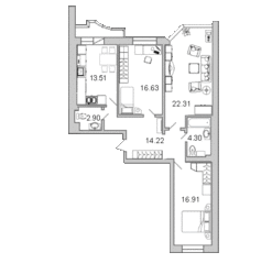 ЖК «Лондон Парк», планировка 3-комнатной квартиры, 92.00 м²