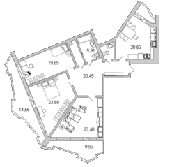 ЖК «Лондон Парк», планировка 3-комнатной квартиры, 126.90 м²
