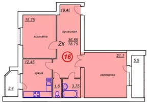 ЖК «Белые росы» (Высоковск), планировка 2-комнатной квартиры, 78.75 м²