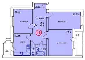 ЖК «Белые росы» (Высоковск), планировка 3-комнатной квартиры, 98.30 м²