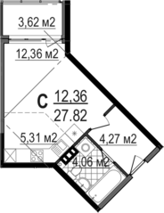 Апарт-комплекс «Avenue-Apart Прибрежный», планировка студии, 27.82 м²